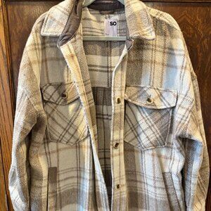 SO Plaid Shacket Jacket – XL – Neutral Tan/Cream